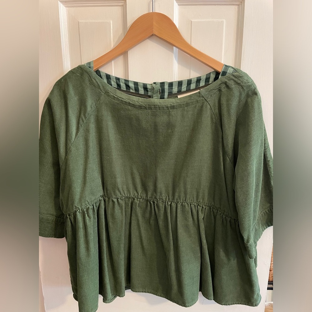 Maeve by Anthropologie Sage Green Smocked Peplum Top